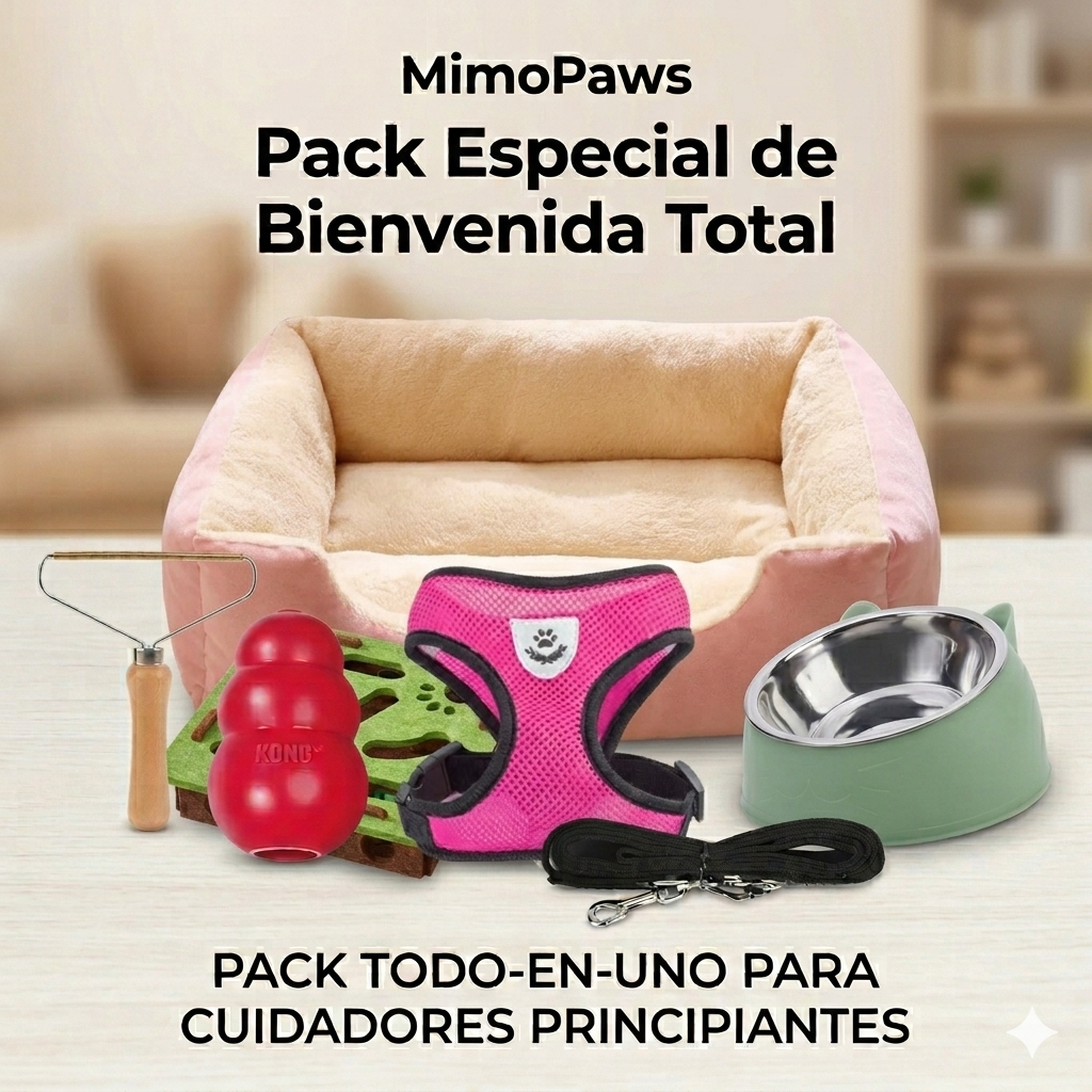 Pack Felino Primerizos (Cama + Arnés + Comedero + Juguete + Peine)