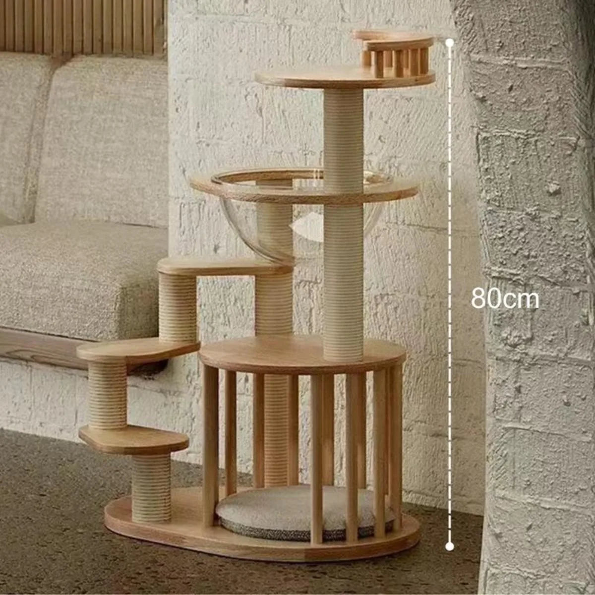 MimoPaws Árbol para Gatos de Madera premium Maciza Natural con Hamaca de Acrílico