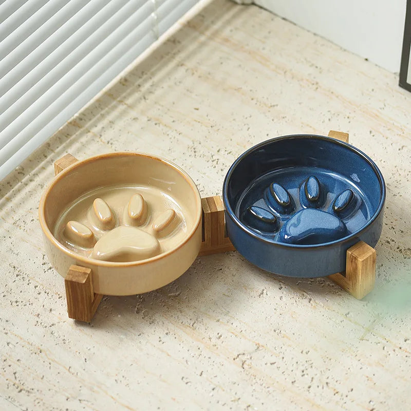 Japanese Style Ceramic Pet Bowl for Dogs and Cats, Slow Feeder Bowl for Puppies, Anti-Choking, Anti-Tipping