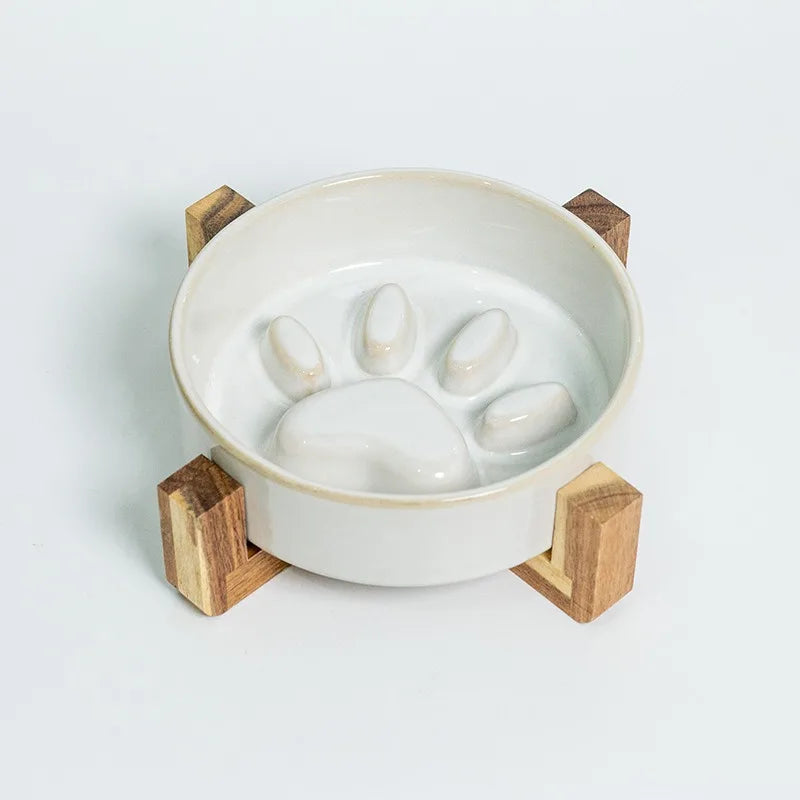 Japanese Style Ceramic Pet Bowl for Dogs and Cats, Slow Feeder Bowl for Puppies, Anti-Choking, Anti-Tipping