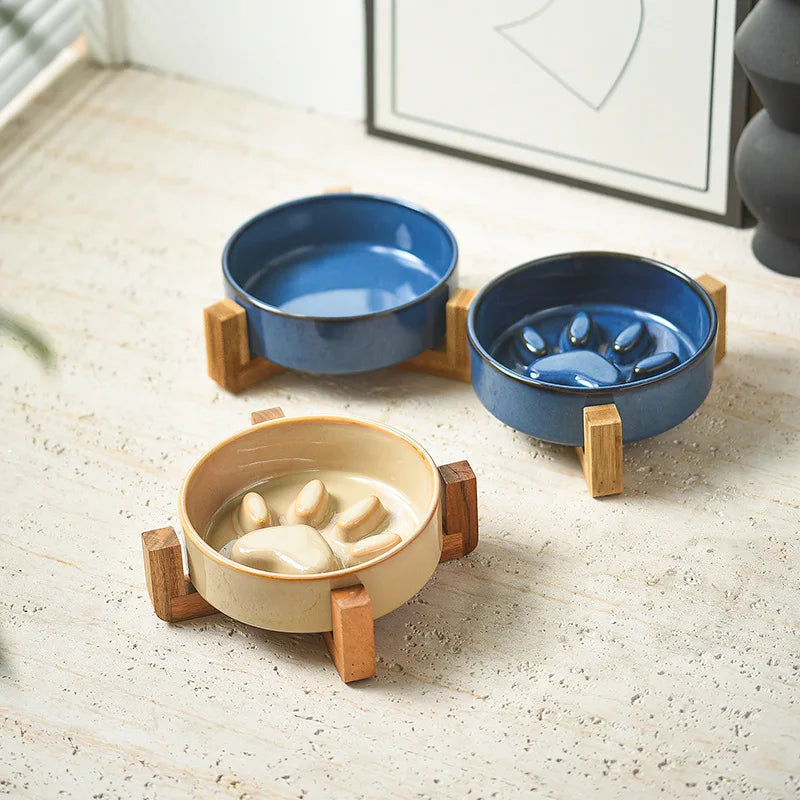 Japanese Style Ceramic Pet Bowl for Dogs and Cats, Slow Feeder Bowl for Puppies, Anti-Choking, Anti-Tipping