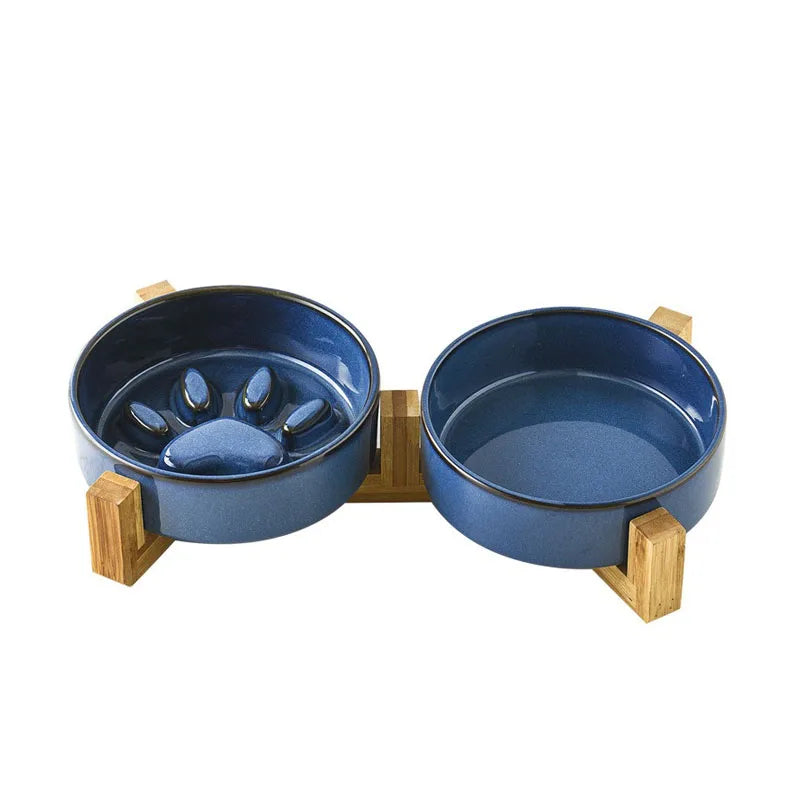 Japanese Style Ceramic Pet Bowl for Dogs and Cats, Slow Feeder Bowl for Puppies, Anti-Choking, Anti-Tipping