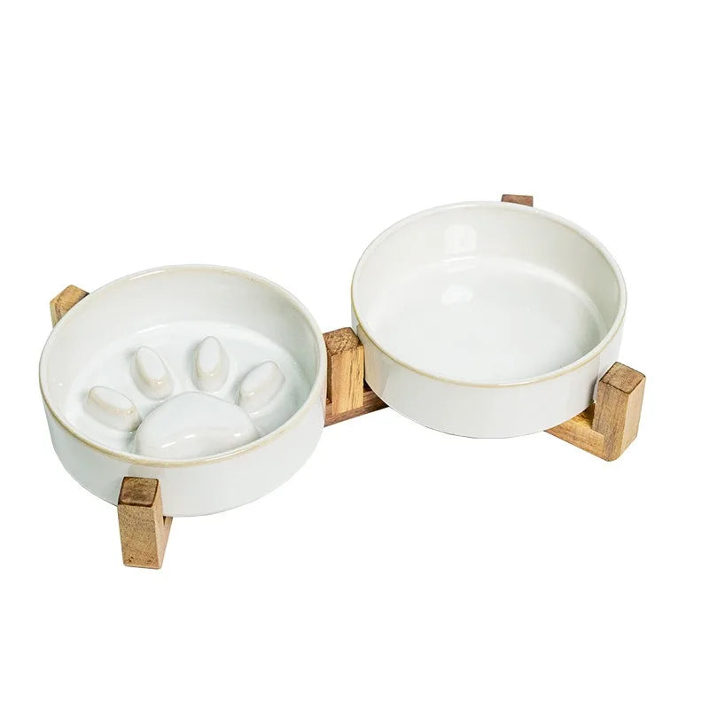 Tazones de cerámica MimoPaws con base de madera