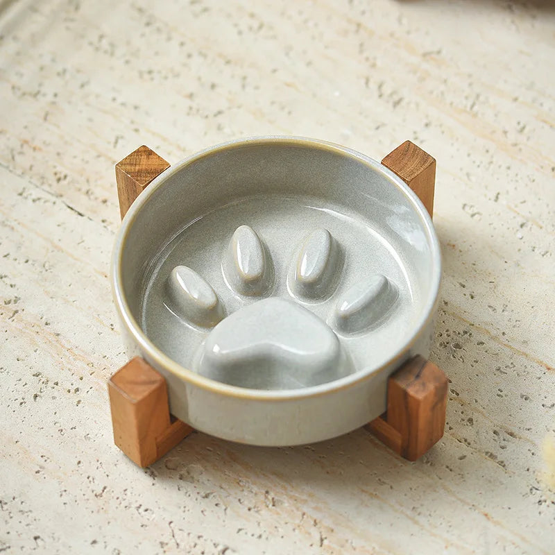 Japanese Style Ceramic Pet Bowl for Dogs and Cats, Slow Feeder Bowl for Puppies, Anti-Choking, Anti-Tipping