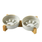 Tazones de cerámica MimoPaws con base de madera