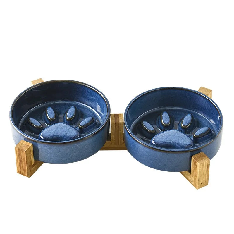 Japanese Style Ceramic Pet Bowl for Dogs and Cats, Slow Feeder Bowl for Puppies, Anti-Choking, Anti-Tipping