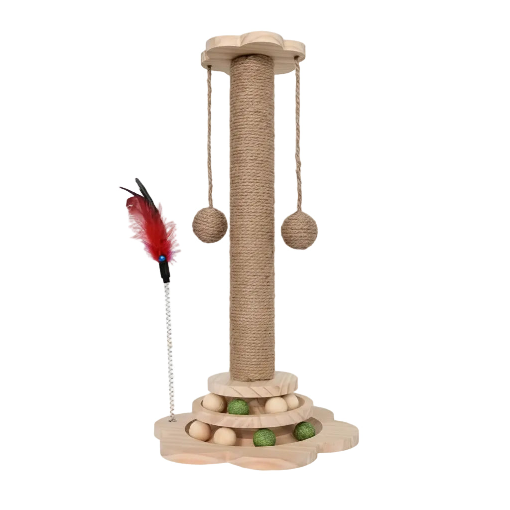 Tablero rascador de madera con plato giratorio de juguete  para gatos