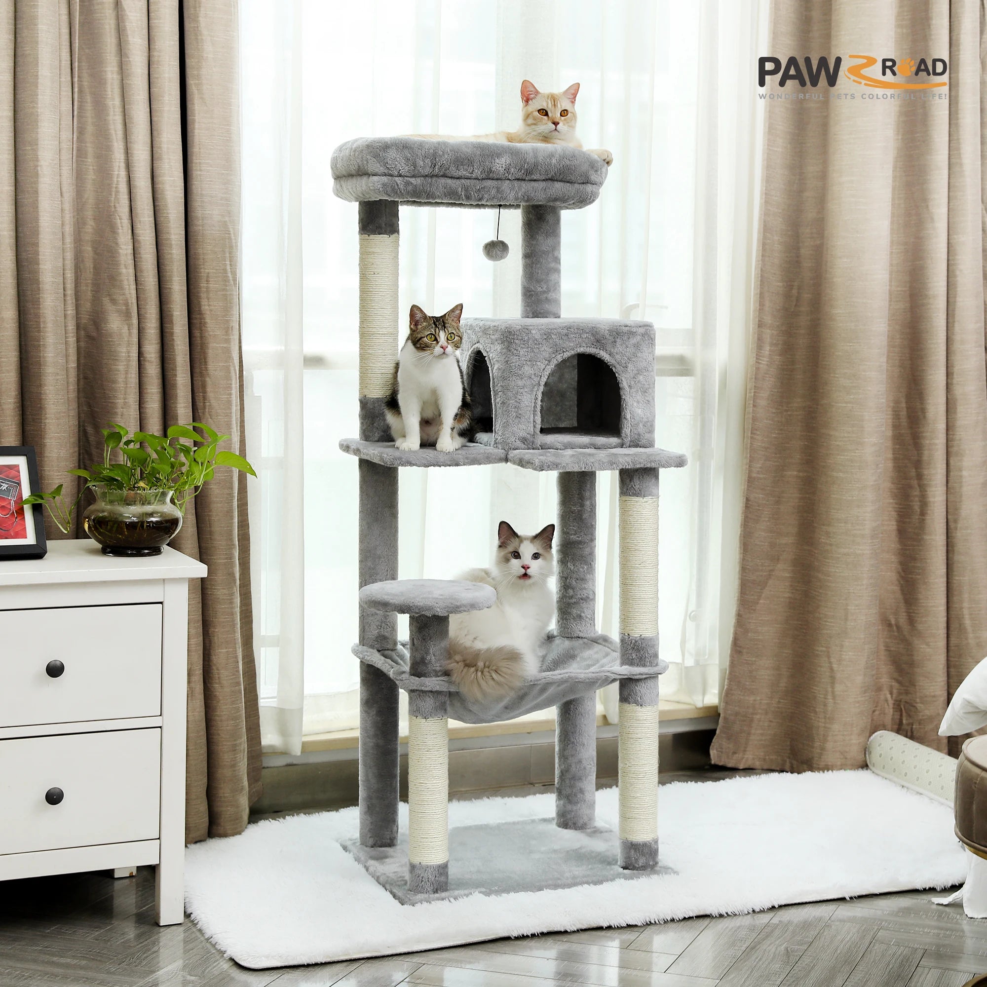 Árbol para gatos de interior de 143 cm, con 5 niveles