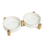 Tazones de cerámica en base de madera doble para mascotas