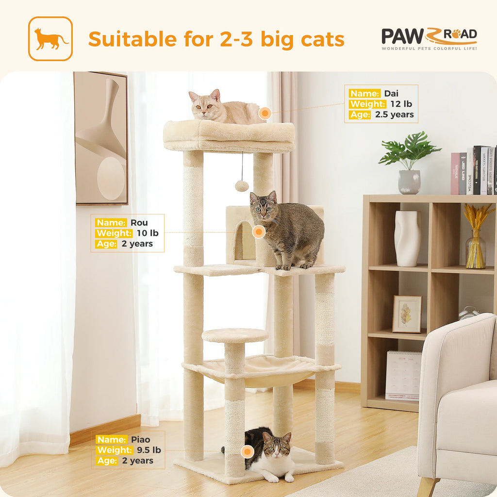 Árbol para gatos de interior de 143 cm, con 5 niveles