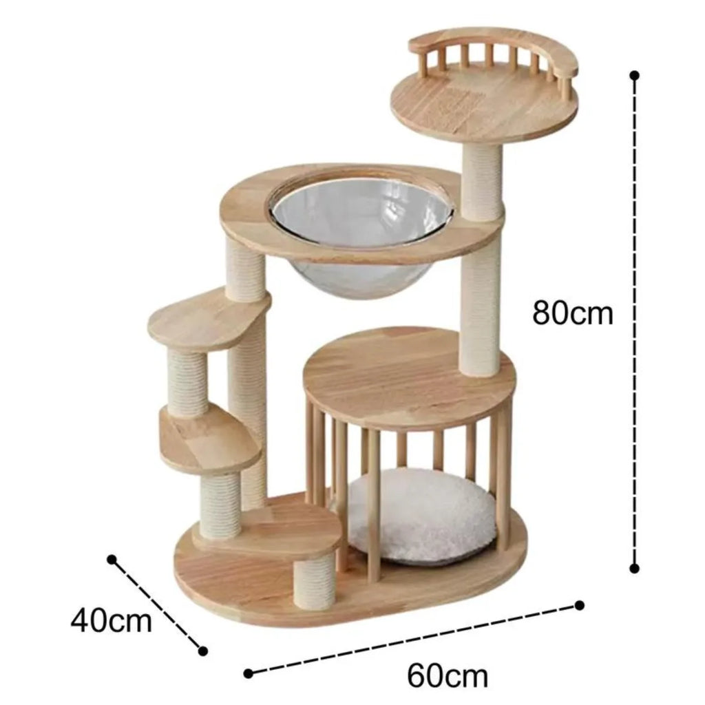 MimoPaws Árbol para Gatos de Madera premium Maciza Natural con Hamaca de Acrílico