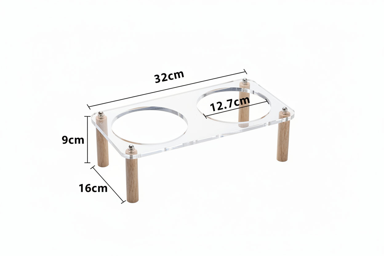 Soporte acrílico con cuencos de cerámica para mascotas