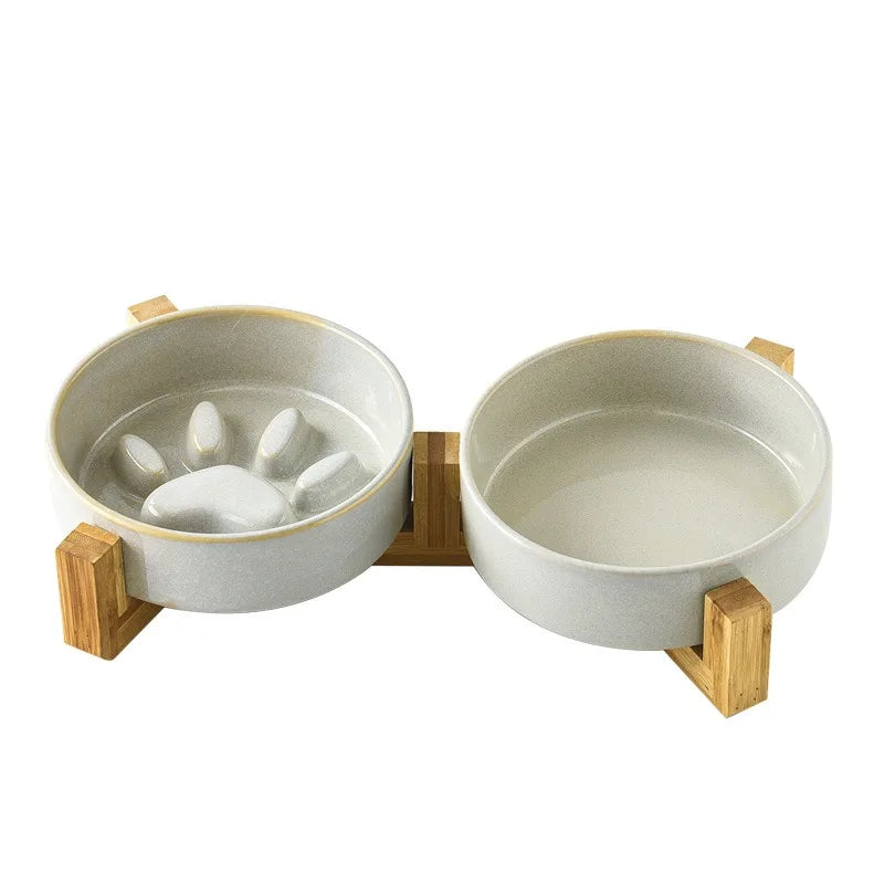 Japanese Style Ceramic Pet Bowl for Dogs and Cats, Slow Feeder Bowl for Puppies, Anti-Choking, Anti-Tipping