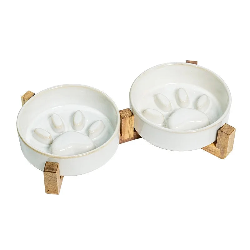 Tazones de cerámica MimoPaws con base de madera