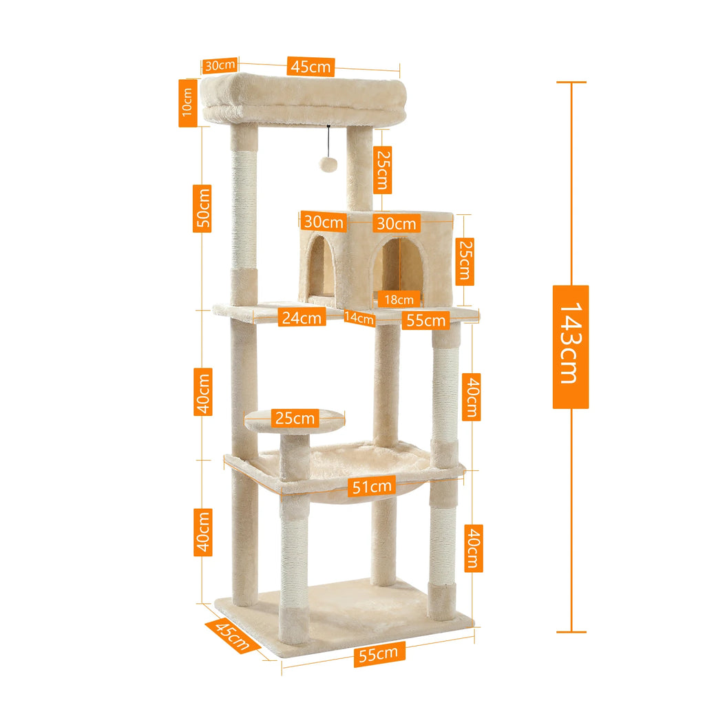 Árbol para gatos de interior de 143 cm, con 5 niveles