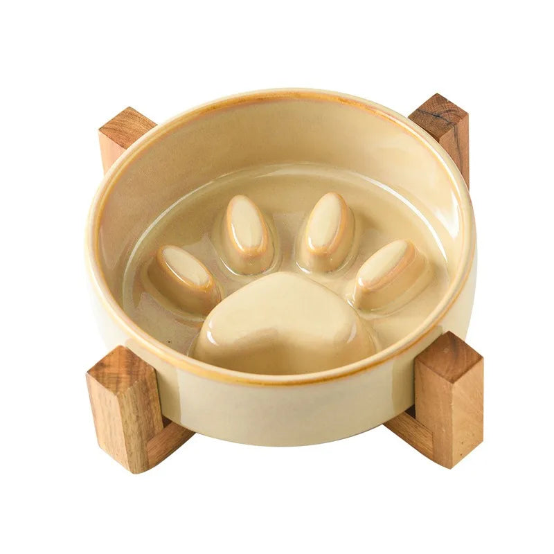 Japanese Style Ceramic Pet Bowl for Dogs and Cats, Slow Feeder Bowl for Puppies, Anti-Choking, Anti-Tipping